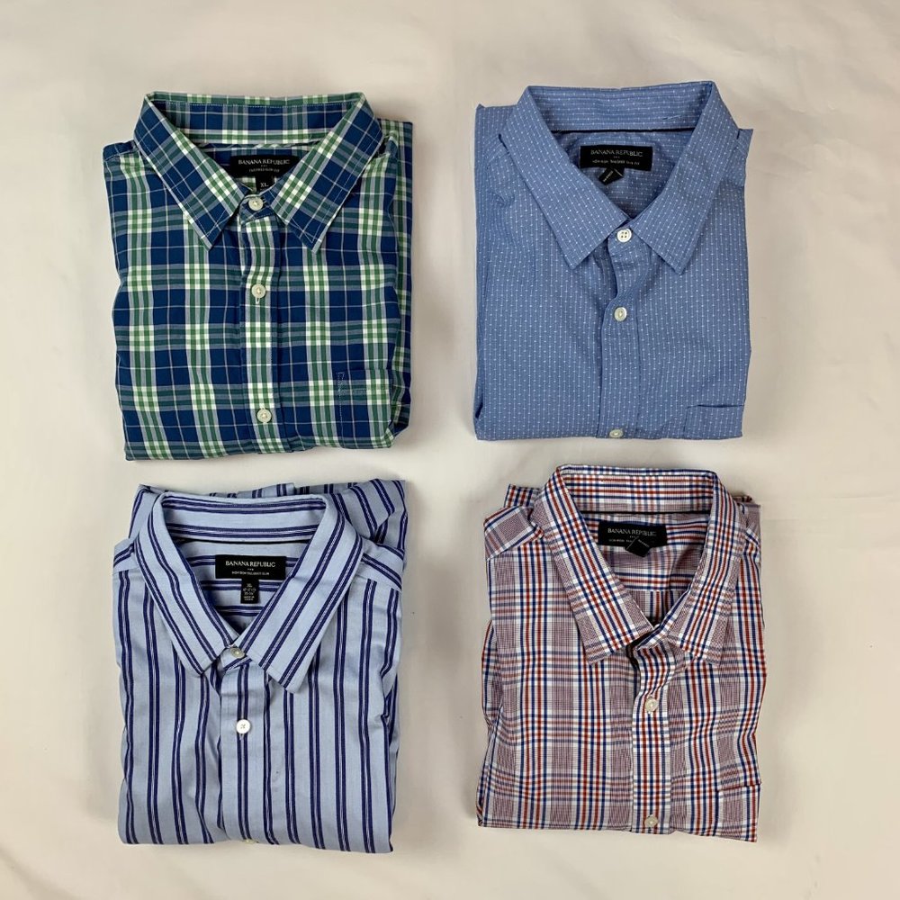 Lot of 4 Men's Banana Republic Long Sleeve Shirts XL Non-Iron Tailored Slim